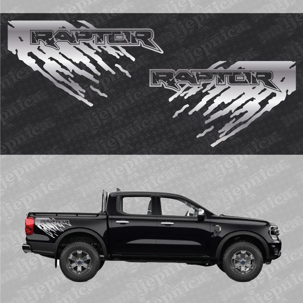 Aftermarket Replacement Decals to fit Ford Raptor MUD Silver for Truck Bed Side 2pcs / Sticker Set