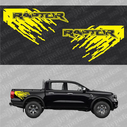 Aftermarket Replacement Decals to fit Ford Raptor MUD Yellow for Truck Bed Side 2pcs / Sticker Set
