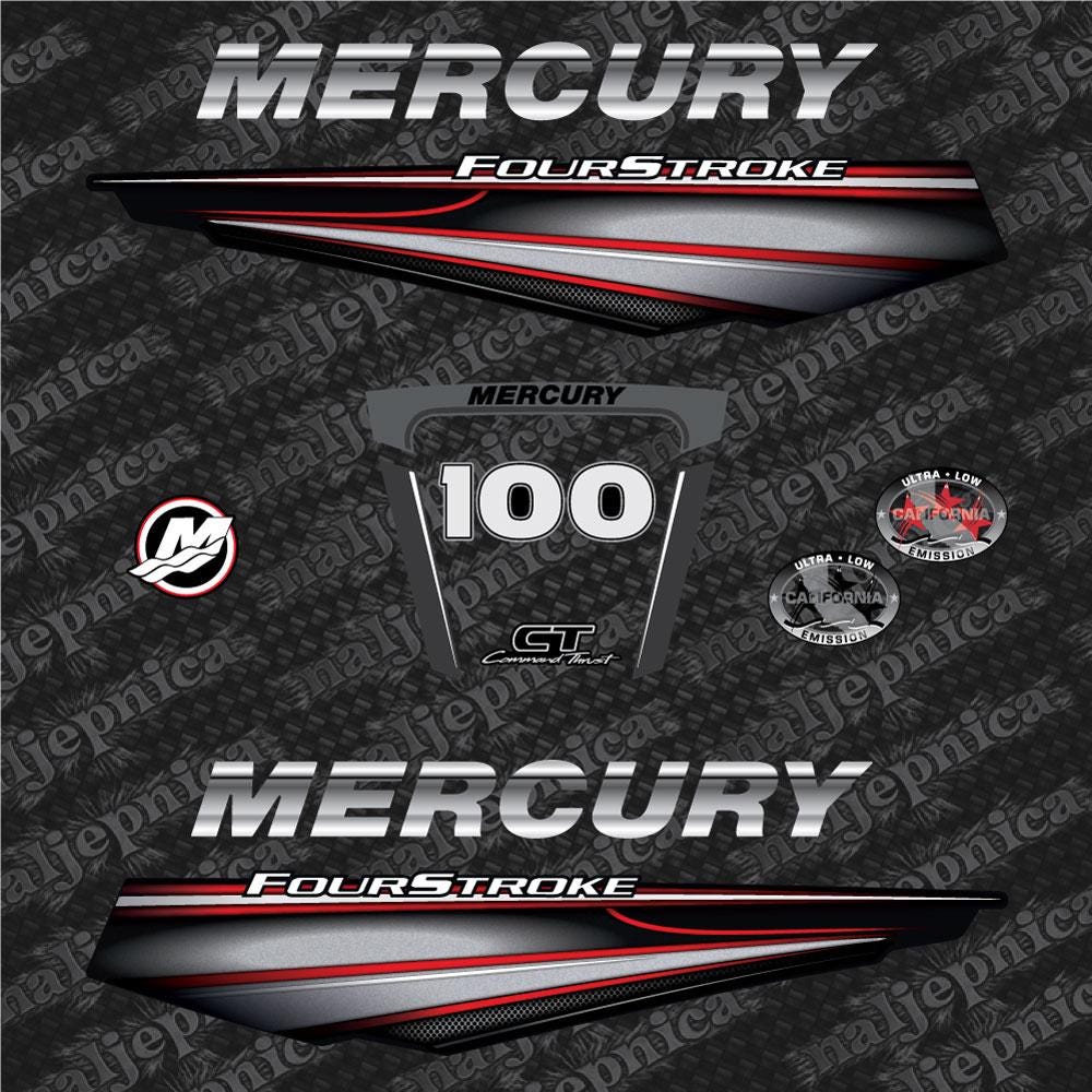 Mercury 100 Four Stroke 2013+ RED aftermarket replacement outboard decal / sticker set