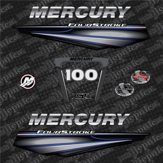 Mercury 100 Four Stroke 2013+ BLUE aftermarket replacement outboard decal / sticker set