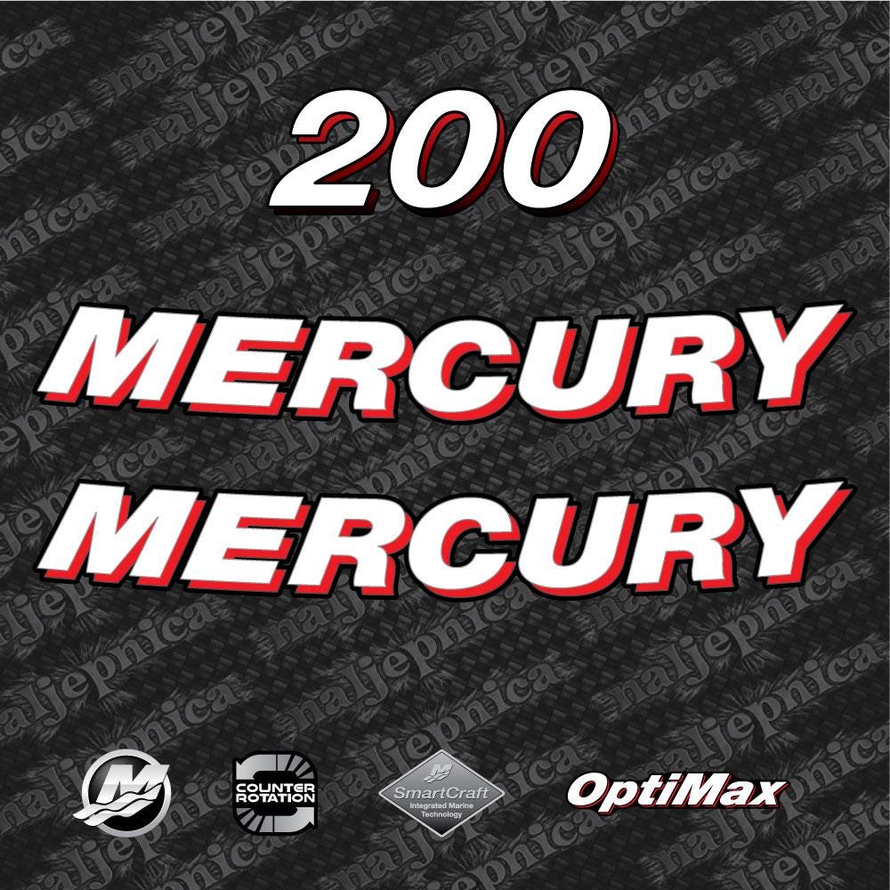 Mercury 200 Optimax Aftermarket Replacement 2006-2012 (VAL) outboard decal sticker set