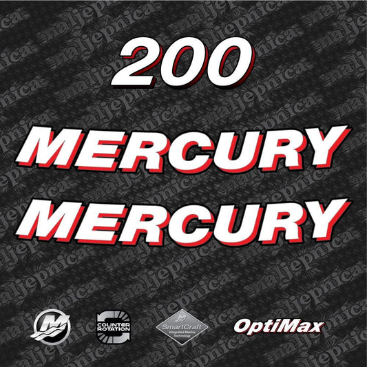 Mercury 200 Optimax Aftermarket Replacement 2006-2012 (VAL) outboard decal sticker set