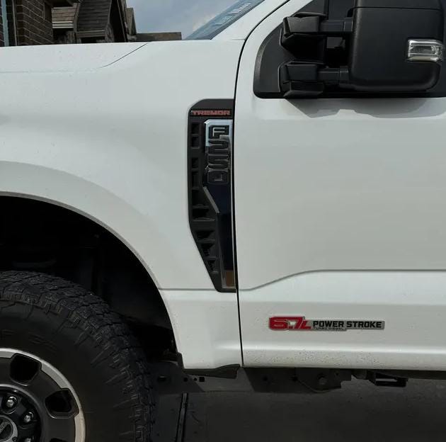 Tremor 3D Aftermarket Replacement Fender Decals for 2023 and 2024 Ford F250 or F350 Domed Decal 2pcs / CUSTOM Sticker Resin Set