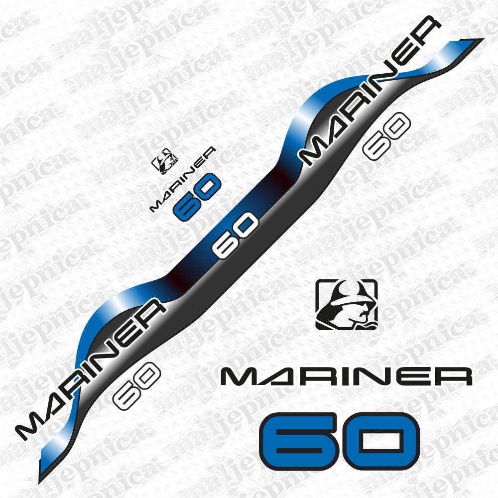 Mariner 60 Aftermarket Replacement Decals (1994-2004) Outboard Decal Sticker Set / Red and Blue