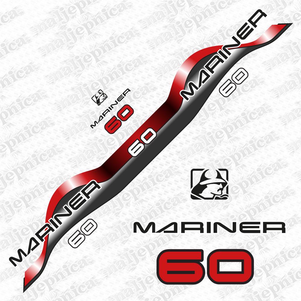 Mariner 60 Aftermarket Replacement Decals (1994-2004) Outboard Decal Sticker Set / Red and Blue - Color: Red,Blue