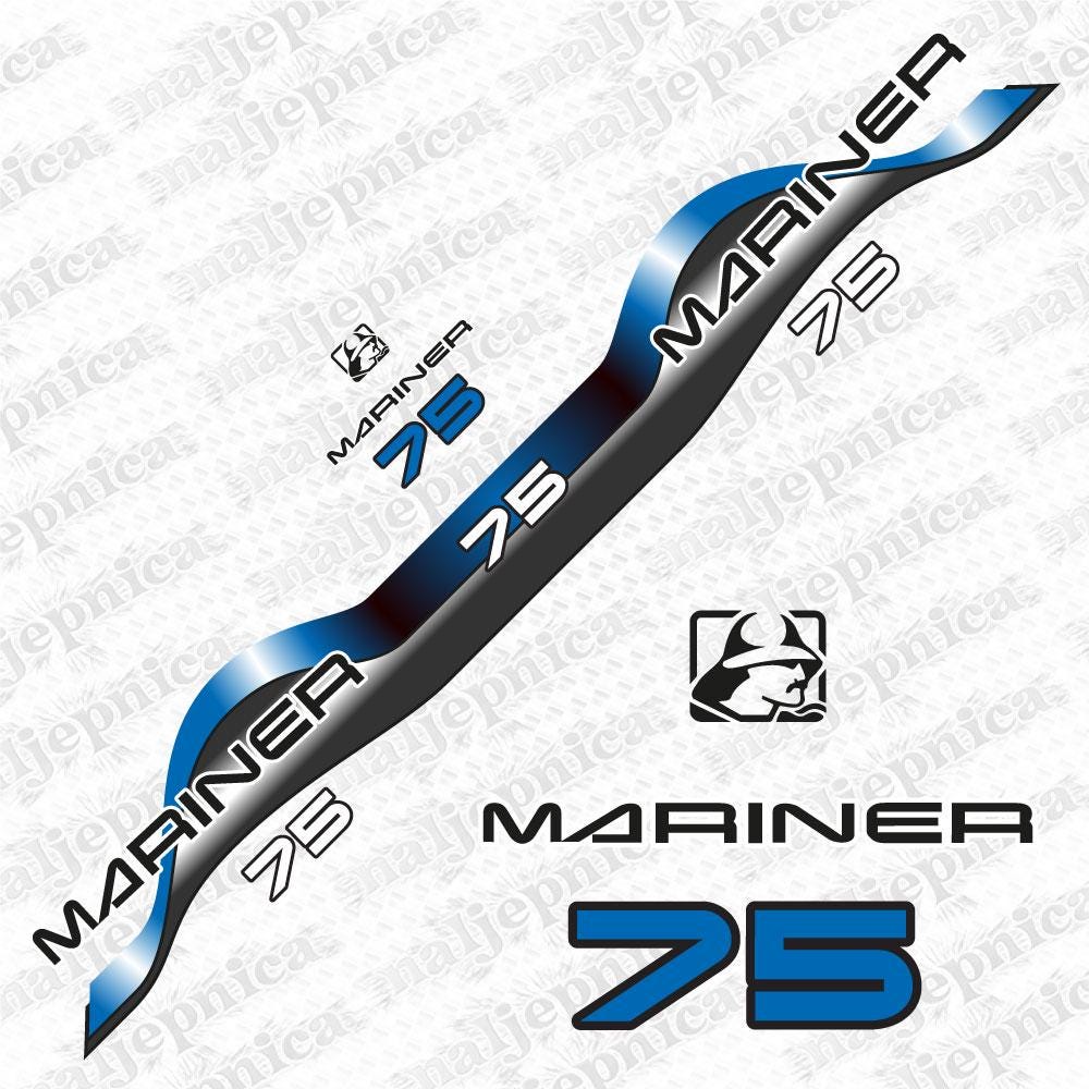 Mariner 75 Aftermarket Replacement Decals (1994-2004) Outboard Decal Sticker Set / Red and Blue