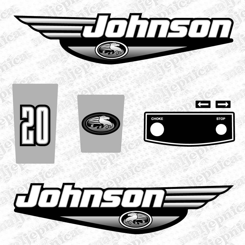 Johnson 20 Outboard (1992 - 2000) Black and Gray Aftermarket Replacement Decal / aufkleber / adesivo / Sticker Set
