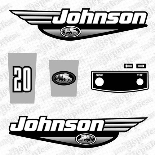 Johnson 20 Outboard (1992 - 2000) Black and Gray Aftermarket Replacement Decal / aufkleber / adesivo / Sticker Set
