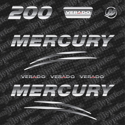 Mercury 200 Verado (2017) 3D Aftermarket Replacement Outboard Decal Sticker Set