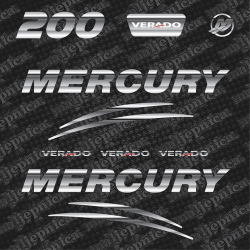 Mercury 200 Verado (2017) 3D Aftermarket Replacement Outboard Decal Sticker Set