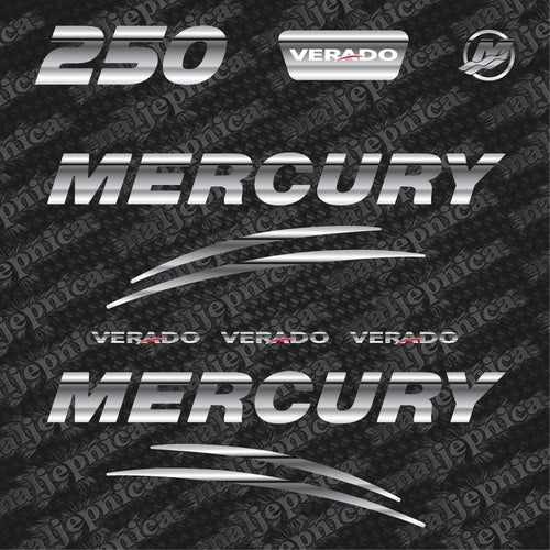 Mercury 250 Verado (2017) 3D Aftermarket Replacement Outboard Decal Sticker Set