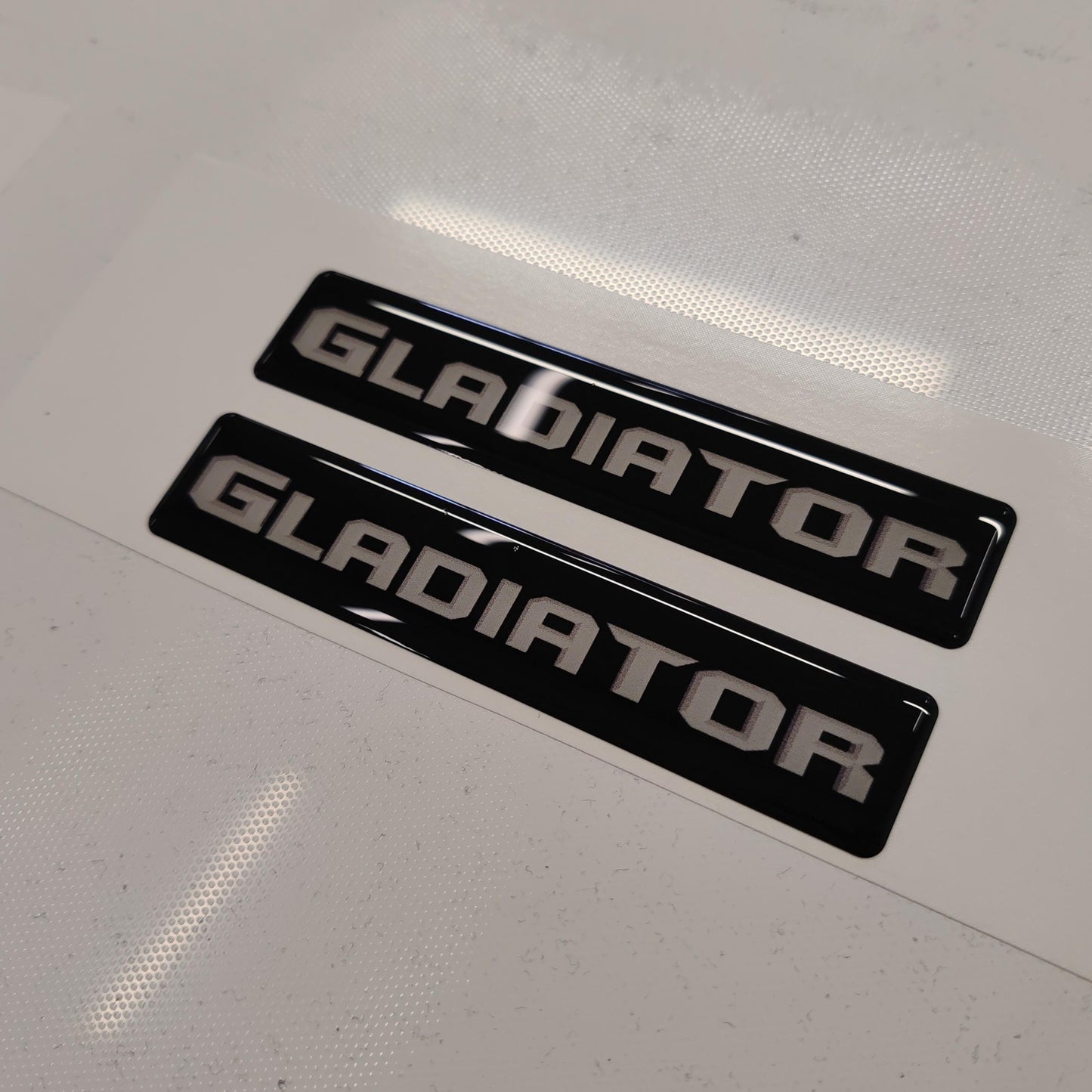 Jeep Gladiator 3D Domed Badge Emblem Decals 2pcs / Sticker Resin Set / White and Black