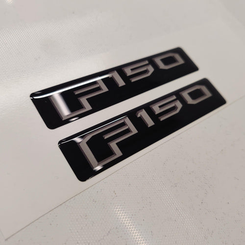 Ford F150 3D Domed Badge Emblem Decals 2pcs / Sticker Resin Set / Gray and Black