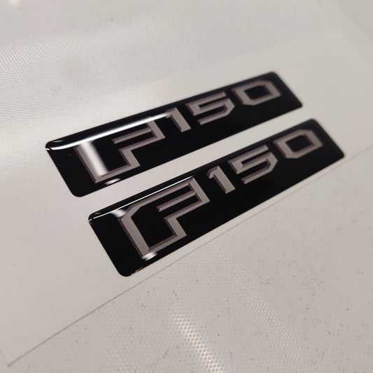 Ford F150 3D Domed Badge Emblem Decals 2pcs / Sticker Resin Set / Gray and Black