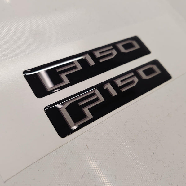 Ford F150 3D Domed Badge Emblem Decals 2pcs / Sticker Resin Set / Gray and Black