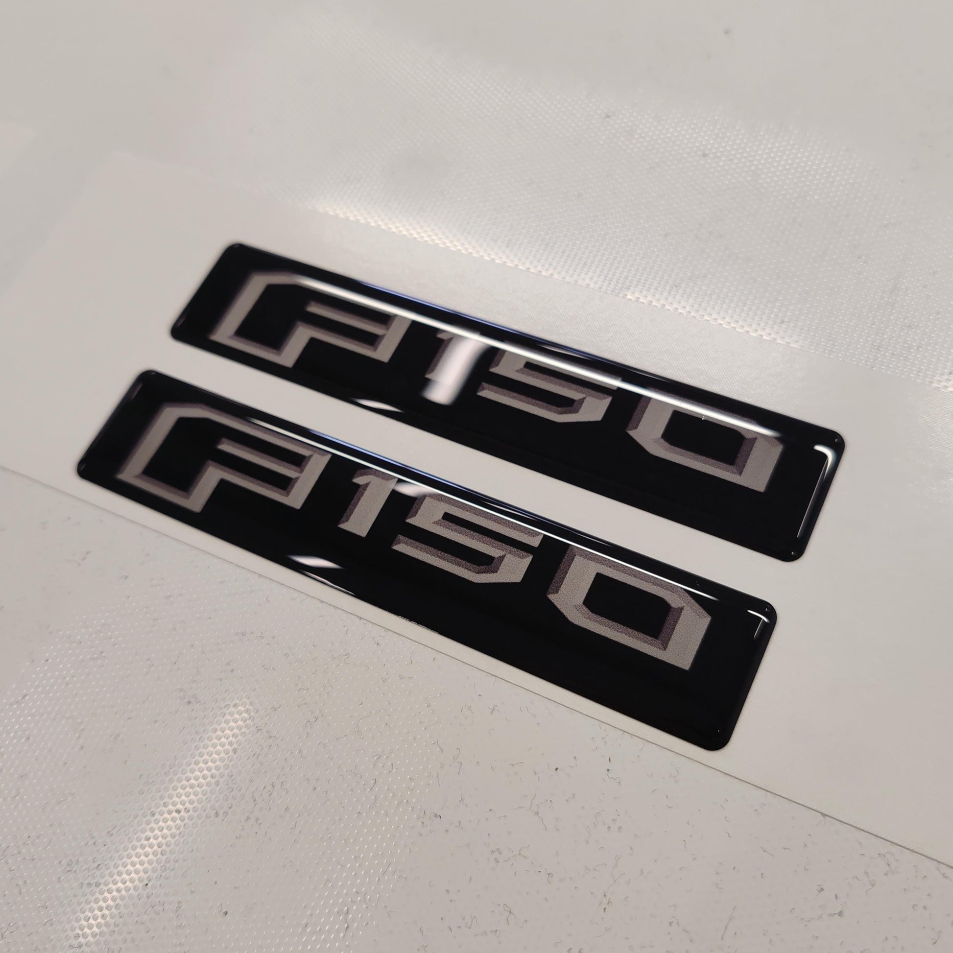 Ford F150 3D Domed Badge Emblem Decals 2pcs / Sticker Resin Set / Gray and Black