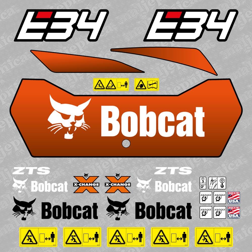 E34 Bobcat Mini Excavator Aftermarket Decal / Aufkleber / Adesivo / Sticker / Replacement Set