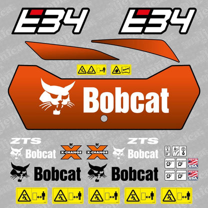 E34 Bobcat Mini Excavator Aftermarket Decal / Aufkleber / Adesivo / Sticker / Replacement Set