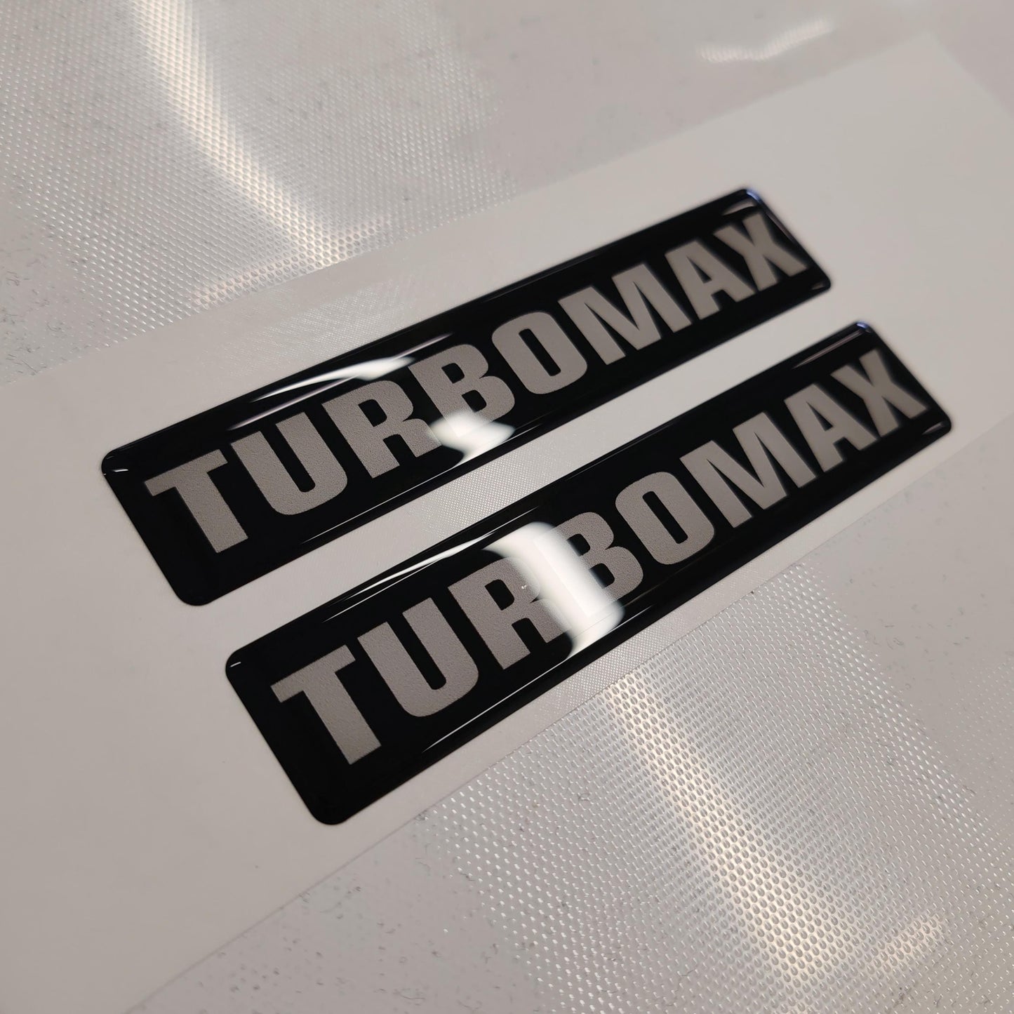 Chevy Turbomax 3D Domed Badge Emblem Decals 2pcs / Sticker Resin Set / White and Black