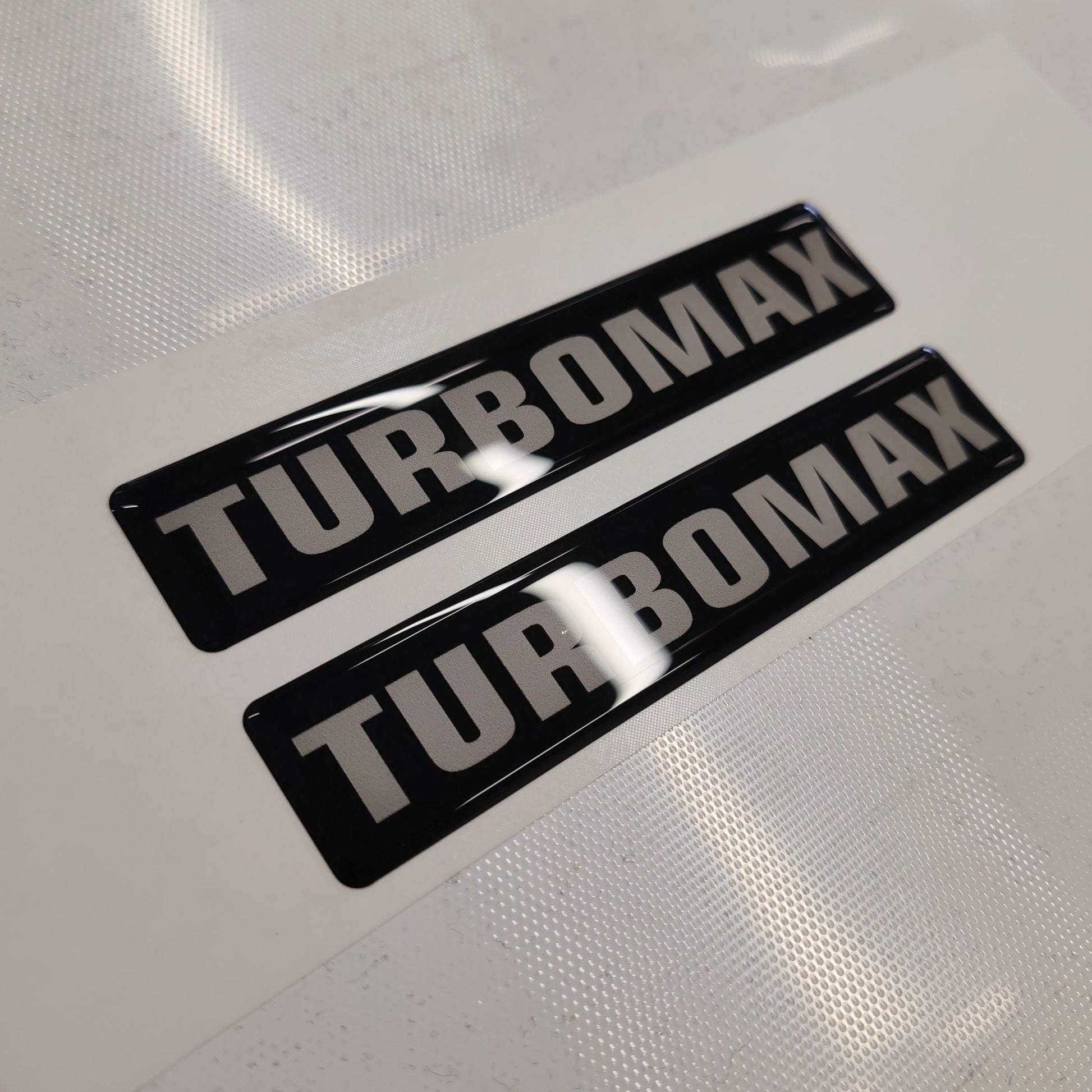 Chevy Turbomax 3D Domed Badge Emblem Decals 2pcs / Sticker Resin Set / White and Black