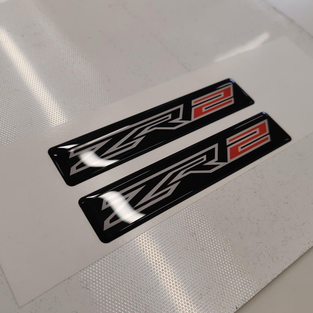Chevy ZR2 3D Domed Badge Emblem Decals 2pcs / Sticker Resin Set / White and Black