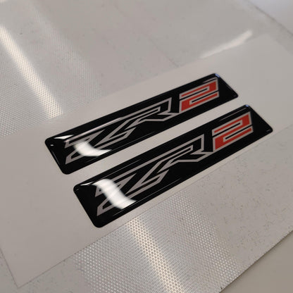Chevy ZR2 3D Domed Badge Emblem Decals 2pcs / Sticker Resin Set / White and Black