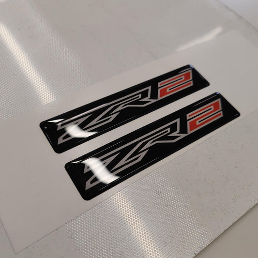 Chevy ZR2 3D Domed Badge Emblem Decals 2pcs / Sticker Resin Set / White and Black