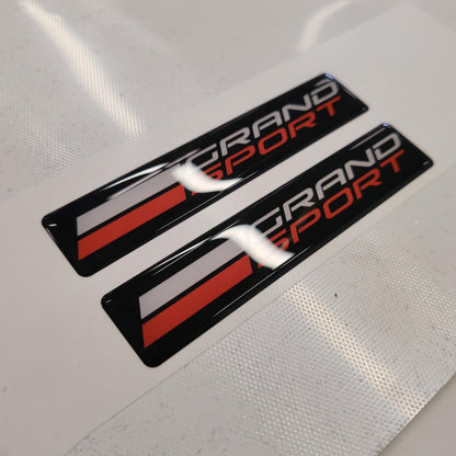 Corvette Grand Sport 3D Domed Badge Emblem Decals 2pcs / Sticker Resin Set / White and Black