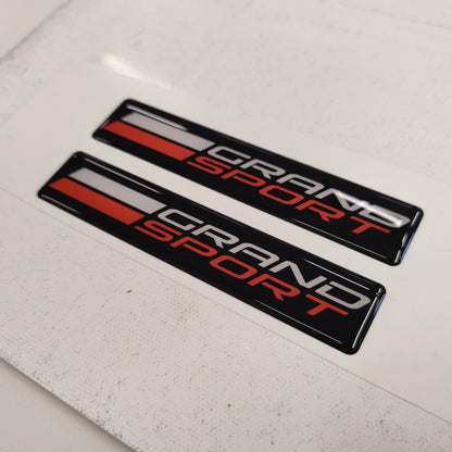 Corvette Grand Sport 3D Domed Badge Emblem Decals 2pcs / Sticker Resin Set / White and Black