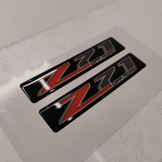 Chevy Z71 Off Road 3D Domed Badge Emblem Decals 2pcs / Sticker Resin Set / White and Black