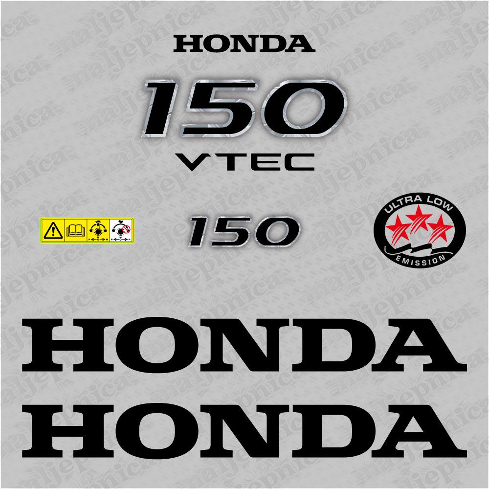Honda 150 two-stroke outboard decal set design in black and red on grey background