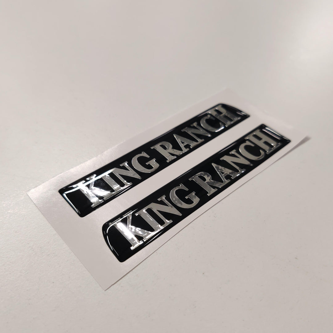 King Ranch 3D Aftermarket Replacement Fender Decals for 2023 and 2024 Ford F250 or F350 Domed Decal 2pcs / Black Chrome Sticker Resin Set