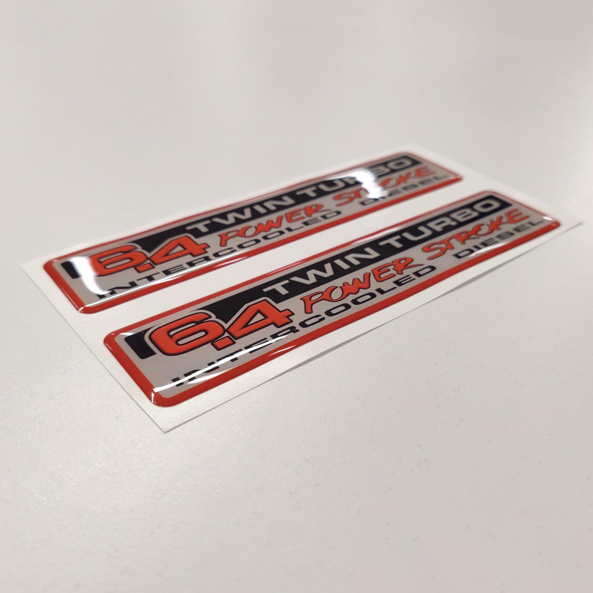 6.4 Twin Turbo Power Stroke Intercooled Diesel Badge 3D Aftermarket Replacement Decals Domed 2pcs / Sticker Resin Set