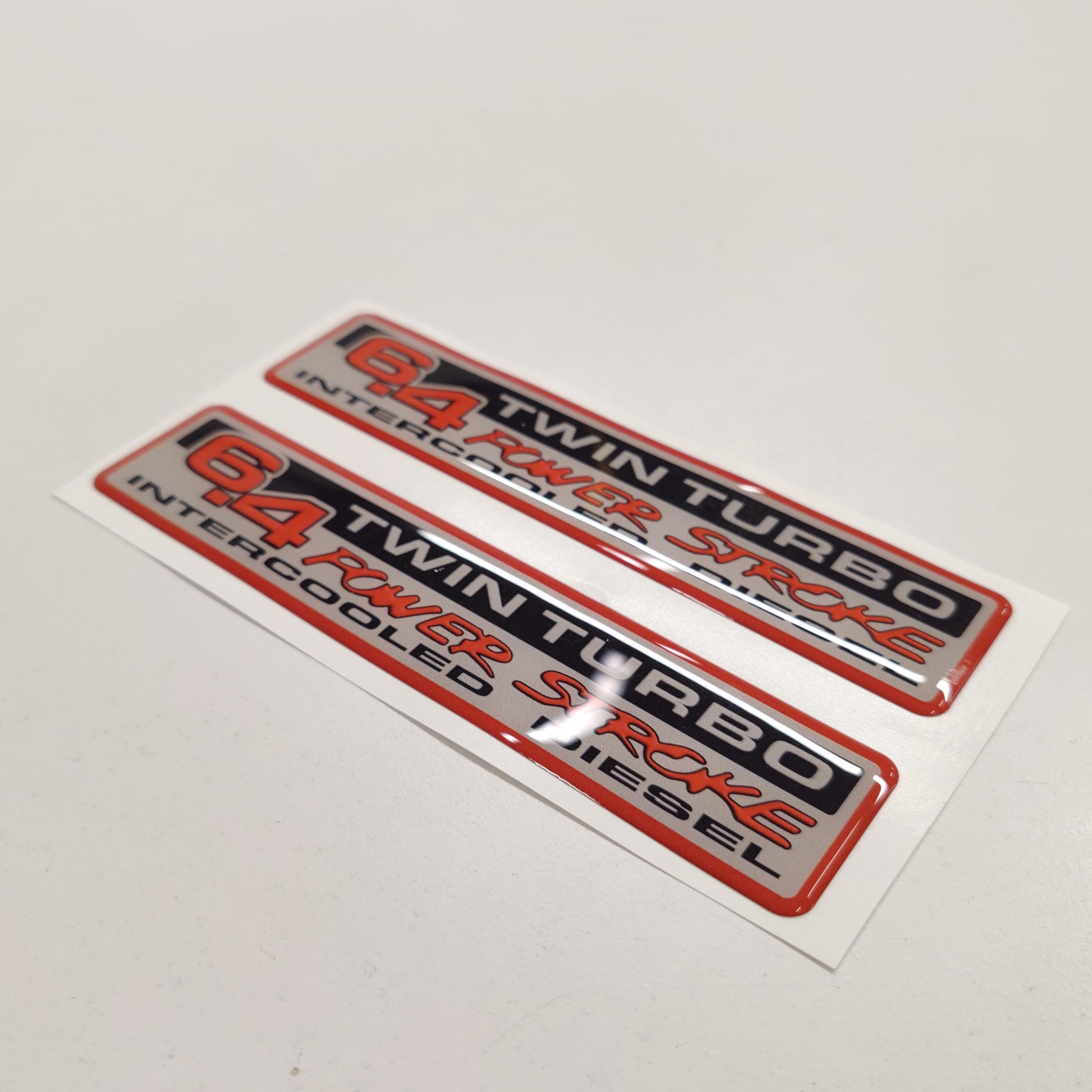 6.4 Twin Turbo Power Stroke Intercooled Diesel Badge 3D Aftermarket Replacement Decals Domed 2pcs / Sticker Resin Set