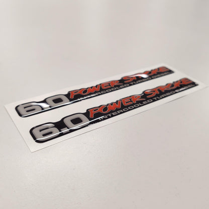 6.0 Power Stroke Intercooled Turbo Diesel Badge 3D Aftermarket Replacement Decals Domed 2pcs / Sticker Resin Set