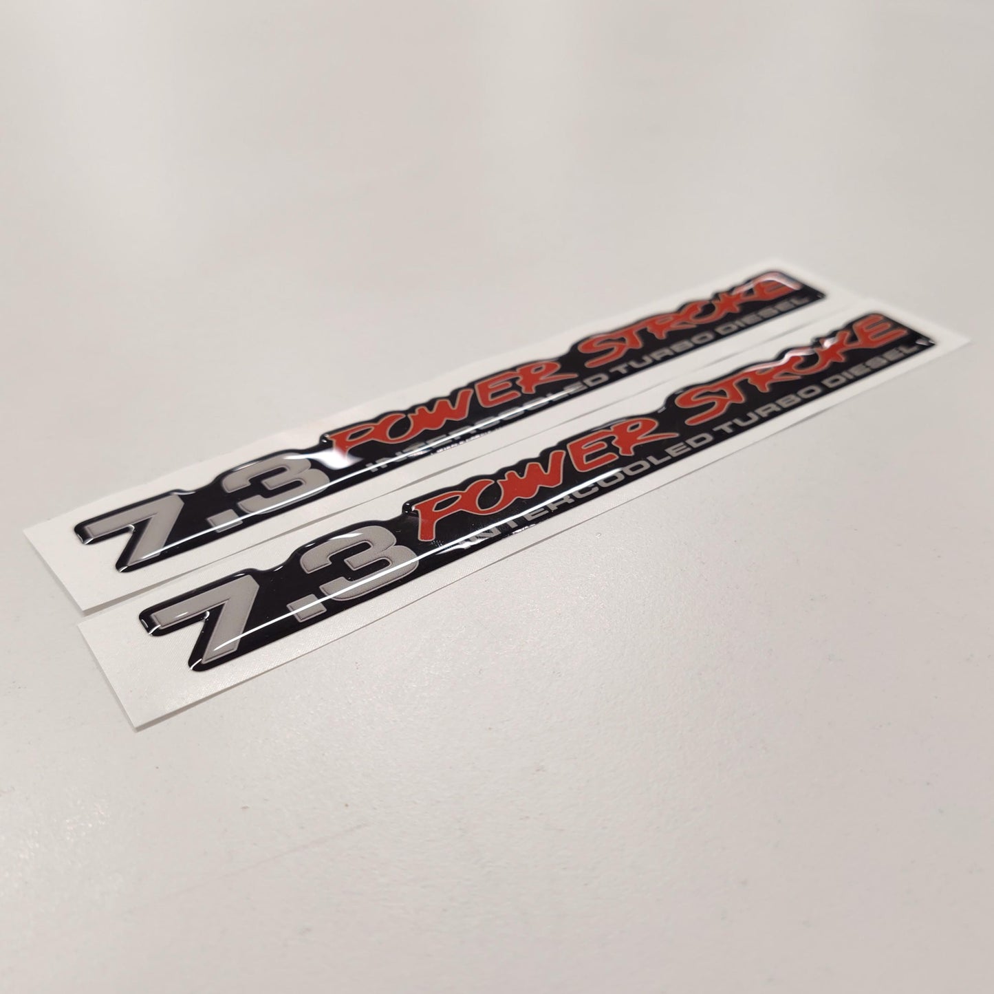7.3 Power Stroke Intercooled Turbo Diesel Badge 3D Aftermarket Replacement Decals Domed 2pcs / Sticker Resin Set