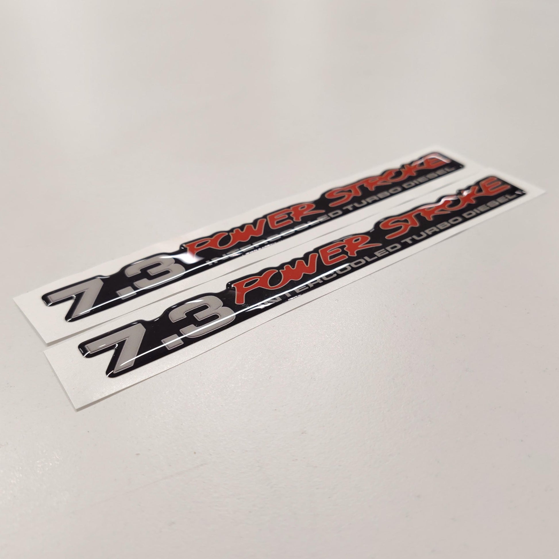 7.3 Power Stroke Intercooled Turbo Diesel Badge 3D Aftermarket Replacement Decals Domed 2pcs / Sticker Resin Set