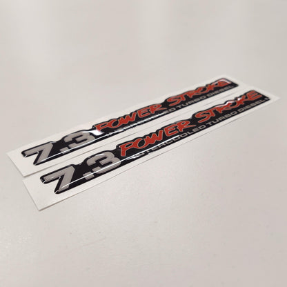 7.3 Power Stroke Intercooled Turbo Diesel Badge 3D Aftermarket Replacement Decals Domed 2pcs / Sticker Resin Set