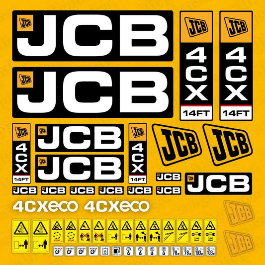 JCB 4CX 14FT Equipment Machinery Aftermarket Decal / Aufkleber / Adesivo / Sticker / Reproduction Replacement Set