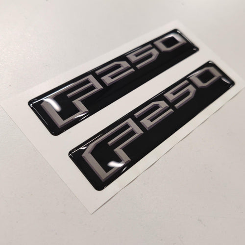 Ford F250 3D Domed Badge Emblem Decals 2pcs / Sticker Resin Set / Gray and Black
