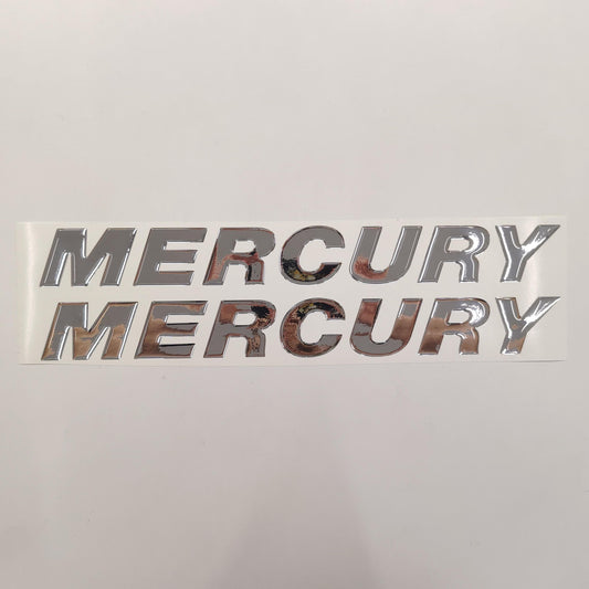 Mercury 3D Raised Chrome Resin Lettering Decal Set / 2 Piece for Outboards / Aftermarket Replacement Reproduction - Dimension: 19.69 inch - 2 pcs,24.80 inch - 2 pcs