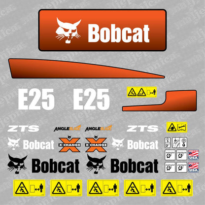 Aftermarket E25 Bobcat Mini Excavator Compact Decals / Aufkleber / Adesivo / Sticker / Replacement Set (older model) Reprdouction