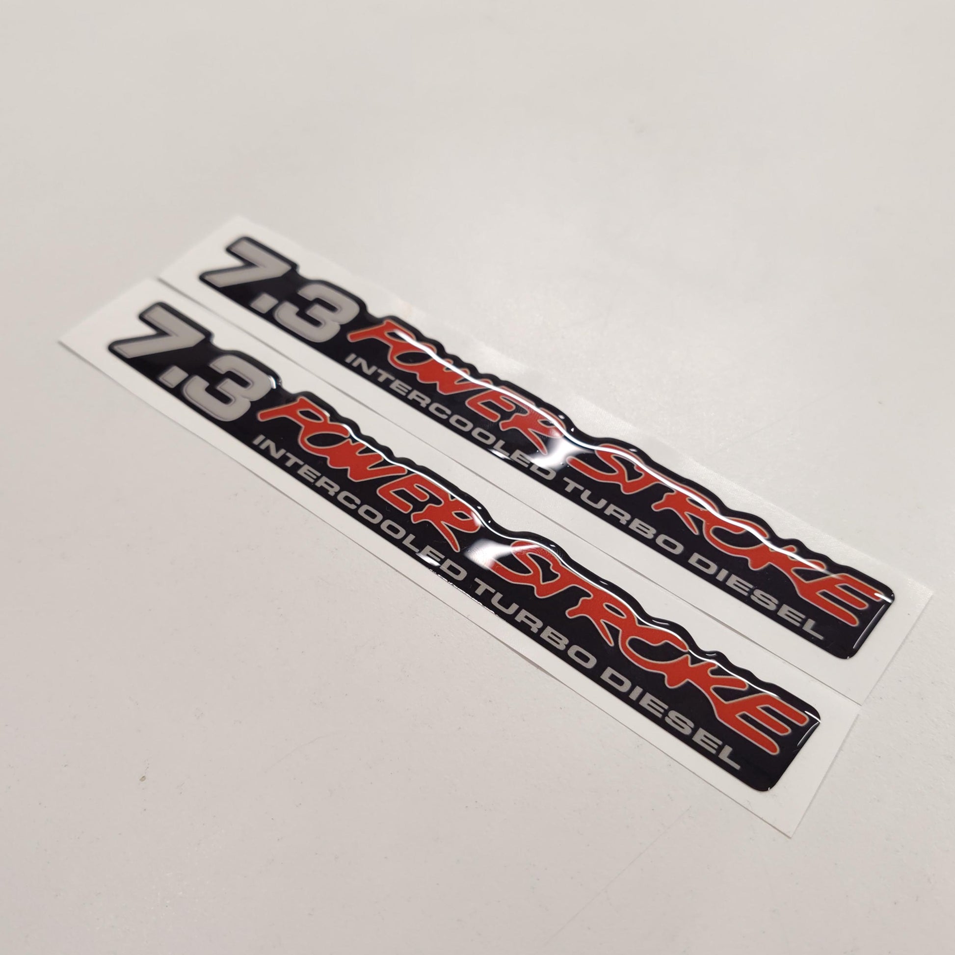 7.3 Power Stroke Intercooled Turbo Diesel Badge 3D Aftermarket Replacement Decals Domed 2pcs / Sticker Resin Set