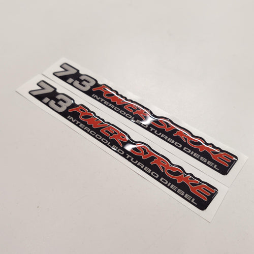 7.3 Power Stroke Intercooled Turbo Diesel Badge 3D Aftermarket Replacement Decals Domed 2pcs / Sticker Resin Set