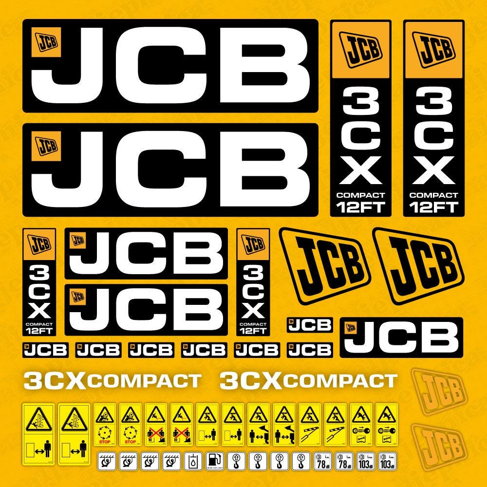 JCB 3CX Compact 12FT Equipment Machinery Aftermarket Decal / Aufkleber / Adesivo / Sticker / Reproduction Replacement Set