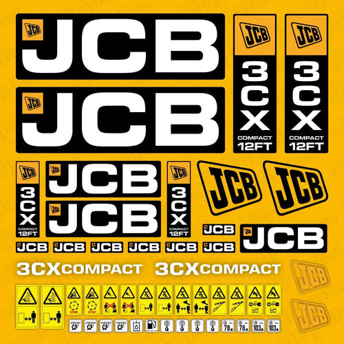 JCB 3CX Compact 12FT Equipment Machinery Aftermarket Decal / Aufkleber / Adesivo / Sticker / Reproduction Replacement Set