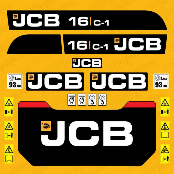JCB 16 C-1 Mini Excavator Minibagger Equipment Machinery Aftermarket Decal / Aufkleber / Adesivo / Sticker / Reproduction Replacement Set