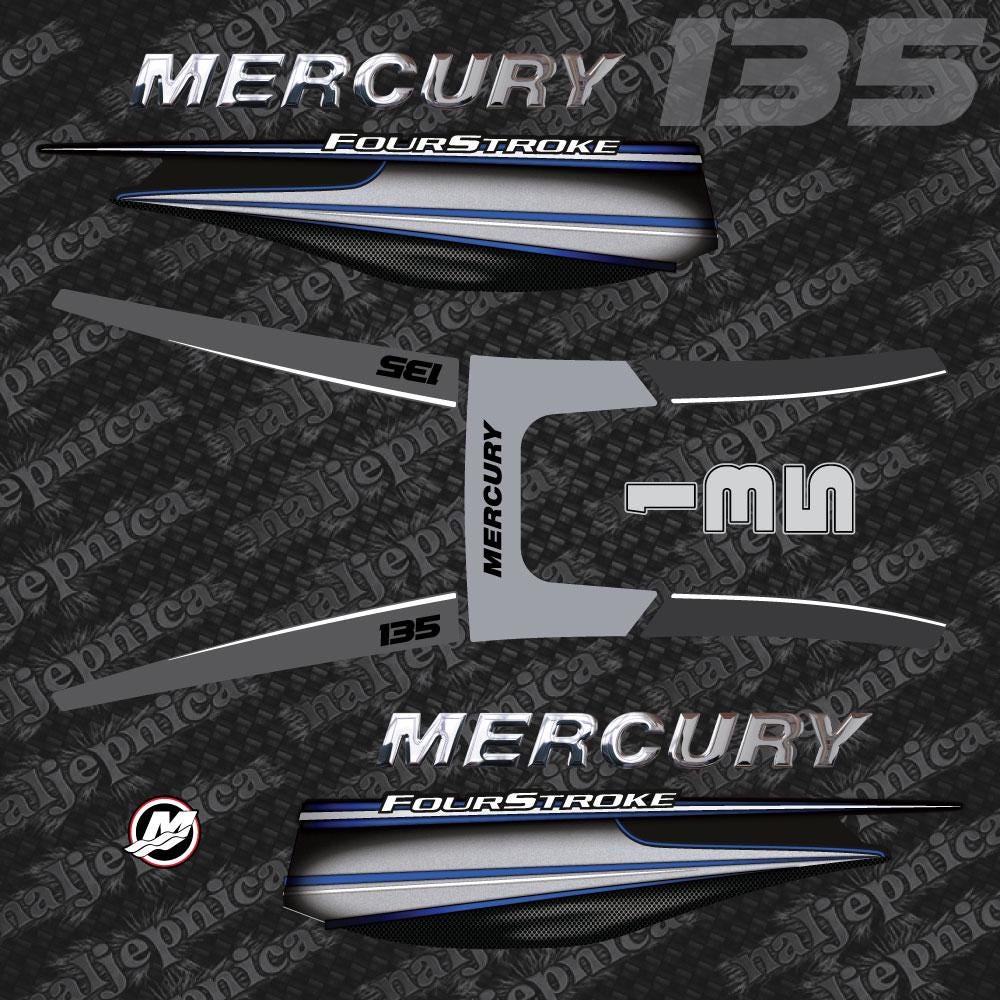 Mercury 135 Four Stroke 2013+ (3D font) BLUE aftermarket replacement outboard decal / sticker set