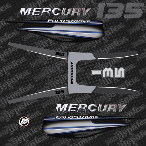 Mercury 135 Four Stroke 2013+ (3D font) BLUE aftermarket replacement outboard decal / sticker set
