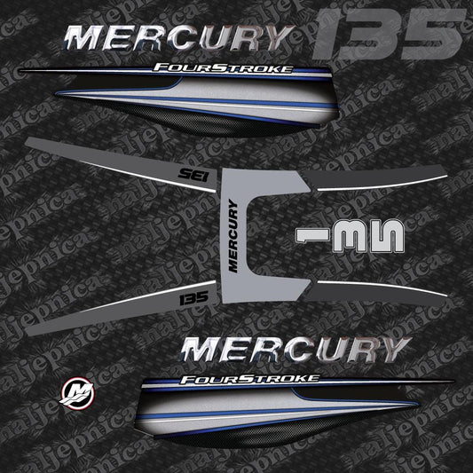 Mercury 135 Four Stroke 2013+ (3D font) BLUE aftermarket replacement outboard decal / sticker set